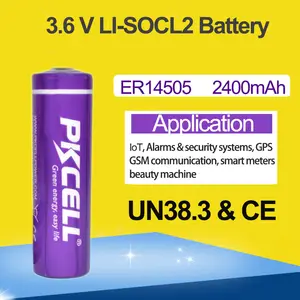 Pkcell แบตเตอรี่ลิเธียมหลักแบตเตอรี่ AA LS14500 ER14505 TL-5903 3.6V 2400mAh แบตเตอรี่ลิเธียมหลัก