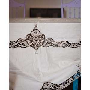 Mantel de Lino Burano con Encaje, Ecológico, de PEVA, Rectangular, Cuadrado, con Diseño Estampado y Bordado para Hoteles, Restaurantes, Navidad - Product Image 5