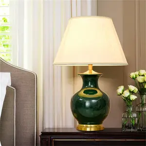 Hot販売Ceramic Table Lamps Green Luxury Brass Desk Light 220V 110V FabricためHome Living Room Dining Room Bedroom Office