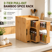 Étagère à épices en bambou pour comptoir de cuisine, grande capacité, double glissière, antidérapante, OEM ODM