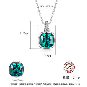 Collier carré en argent sterling S925 avec émeraude pour femme, collier pendentif carré en argent simple et décontracté, bijoux exquis - Product Image 5