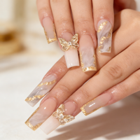 AL-005 Faux Ongles Blancs Pré-dessinés Style Papillon Fleur Douce Pure Désir Français, Amovibles, Prêts à Poser, pour Nail Art