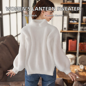 Pull en fausse fourrure blanche pour femme, col roulé, coupe ample, manches longues, automne hiver - Product Image 2