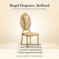 Chaise de banquet élégante avec cadre en métal doré ovale sculpté vintage et coussin en PU pour salle de banquet