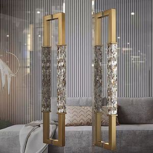 Poignée de porte longue en mosaïque de coquillages naturels, de luxe, pour entrée principale, robuste, finition or et noir, quincaillerie architecturale - Product Image 3