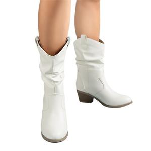Bottes de cowboy occidentales mi-mollet pour femme, style européen et américain, à volants, à enfiler, à talon bas, chaussures tendance 2026 - Product Image 5