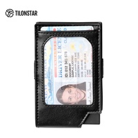 TILONSTAR TVC513 dompet penyimpan kartu pria, pemegang kartu aluminium kulit Pop Up Rfid dengan pita elastis