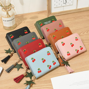 Court <span class=keywords><strong>cerise</strong></span> brodé portefeuille nouvel étudiant Simple mode portefeuille Unique petit pas cher fermeture éclair <span class=keywords><strong>porte</strong></span>-<span class=keywords><strong>monnaie</strong></span> portefeuille - Product Image 2