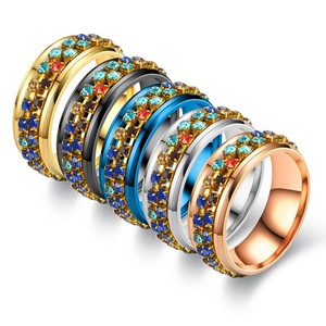 Anel giratório de diamantes, anel de aço inoxidável colorido, corrente giratória para homens e mulheres - Product Image 4