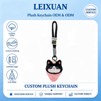 Porte-clés en peluche chat crème glacée mignon, breloque douce, pendentif en peluche de dessin animé avec corde tressée noire, décoration adorable pour sac à dos, cadeau