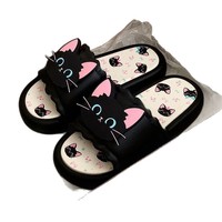Sandales tendance à motif chat noir mignon pour femme, bout rond, en PVC souple antidérapant, idéales pour l'extérieur et l'intérieur en été