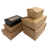 Boîte alimentaire personnalisée en papier kraft brun écologique, résistante à la graisse, avec fenêtre PET et revêtement UV, emballage jetable à emporter pour nouilles et salades