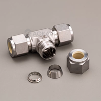 Raccord en T à compression NPT à double ferrule en acier inoxydable forgé SS316, à 3 voies, à branches égales, personnalisable pour tuyauterie hydraulique
