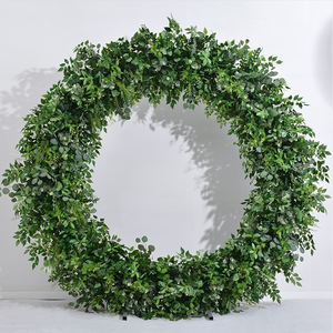 Elegante Fondo Circular Minimalista de Hojas Verdes para Bodas, Arco de Follaje Redondo Personalizado para Decoración de Escenarios de Fiestas Tropicales Modernas - Product Image 1