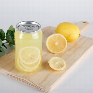 Custom 350ml empty plastic clear soda beverage energy drink can PET Transparent soft drink cans with easy open lid