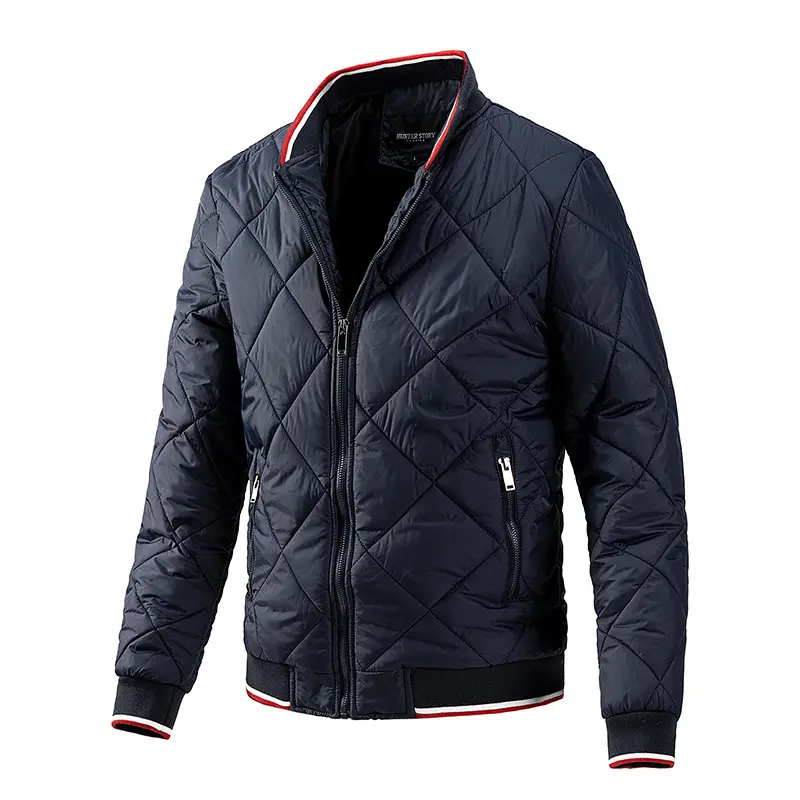 77157 Winter&Autumn New Thermal Men Full Zip Waterproof Argyle Jacket Vintage Stand Collar Men'S Parka Coat Thick Warm Male Top