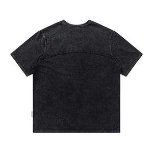 Summer New Arrival American Streetwear Heavyweight Washed Raw Hem <b>Patchwork</b> Short Sleeve Men's T-Shirt 100% Cotton Breathable - Product Image 2