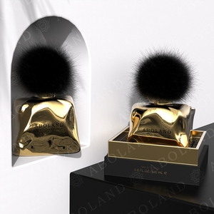 Flacon de parfum en verre ABOLAND, forme rectangulaire, avec pompon en fourrure, pulvérisateur, sceau, impression sérigraphique, couleurs blanc et bleu - Product Image 4