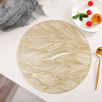 Set de table rond en PVC doré, imperméable, résistant à l'huile, résistant à la chaleur, lavable, pour dîner, mariage, banquet