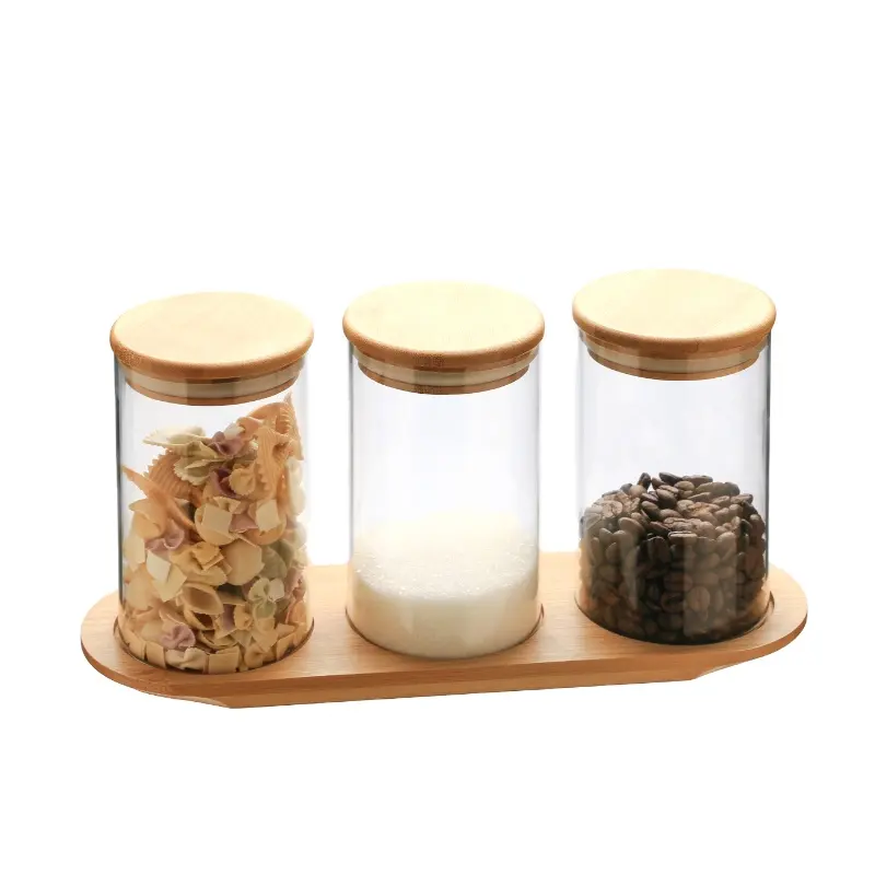 High borosilicate Glass Food Storage Jars Waterproof Glass Spices Jar Container With Bamboo Lid