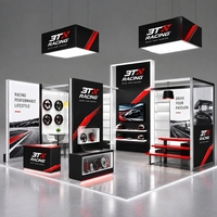 Stand d'exposition modulaire 30x30 pieds avec caisson lumineux en tissu SEG et bannière suspendue pour Intersolar Energy Storage Amérique du Nord