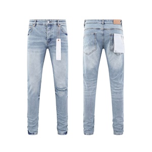 Jeans <span class=keywords><strong>Slim</strong></span> Vintage Strappati di Alta Qualità per Uomo, Pantaloni Blu da Uomo, Jeans in Denim Effetto Vissuto - Product Image 1