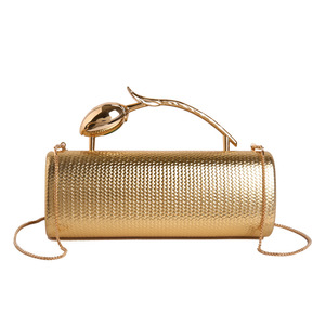 Bolsos de mano <span class=keywords><strong>tipo</strong></span> caja redonda con diseño tejido para mujer, bolsos de diseñador de lujo, bolsos de hombro con cadena y asa de metal con forma de tulipán - Product Image 6