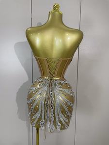 <span class=keywords><strong>Robe</strong></span> mini transparente sexy sans bretelles Shining Diamond pour femmes, soirée, anniversaire, boîte de nuit, danseuse, performance, costume de scène - Product Image 4