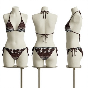 Conjunto de Bikini Halter para Mujer, Sujetador Triangular, Braguita con Lazos Laterales, Estampado Animal, Secado Rápido, Cordón Ajustable, Elástico, 100% Poliéster, Traje de Baño - Product Image 1