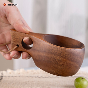 Solid Acacia Wooden Coffee Mug With <b>Spoon</b> Hole Hand Hammered Textured Wood Kuksa Cup Wooden <b>Measuring</b> Scoop Mug Custom Logo - Product Image 4