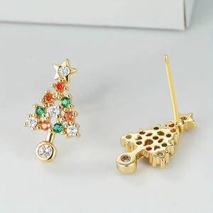 Boucles d'oreilles en forme d'arbre de Noël doré avec cristaux en strass, étoile en haut, bijoux mignons pour femmes, cadeau de Noël - Product Image 3