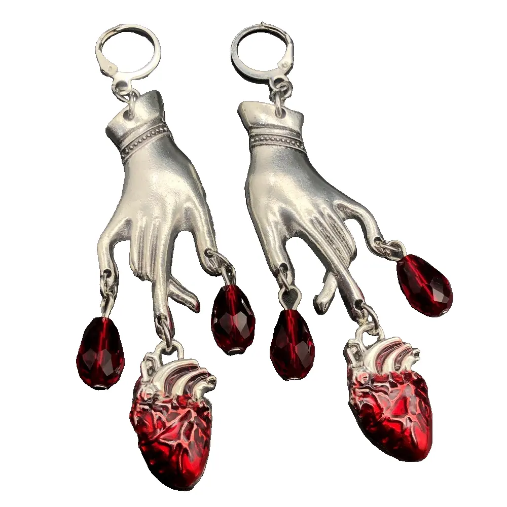 Pendientes de corazón sangriento mexicano y gotas de sangre roja brujería gótica vampiro gótico brujería joyería moda regalos de mujer