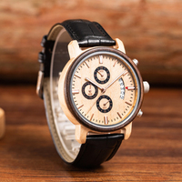 Montres chronographe pour homme Montre vintage Relogio avec bracelet en cuir Montre en bois avec logo personnalisé pour femme