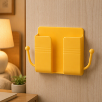 Boîte de rangement murale en plastique à ventouse, support adhésif pour téléphone, étagère de rangement de chevet, support de charge pour téléphone, télécommande