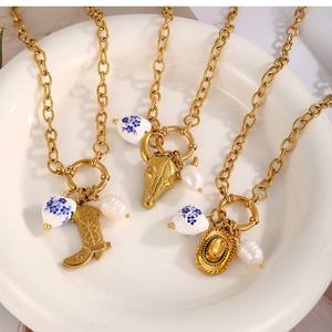 माइक्रोसी तिरनिश मुक्त गहने स्टेनलेस स्टील वाटरप्रूफ आभूषण 18k सोने की प्लेटेड सिरेमिक पेरेंट डिय हार क्लैंप - Product Image 3