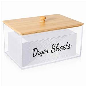 Distributeur de sacs poubelles carré en acrylique pour cuisine avec couvercle en bambou et organisateur de rangement - Product Image 1