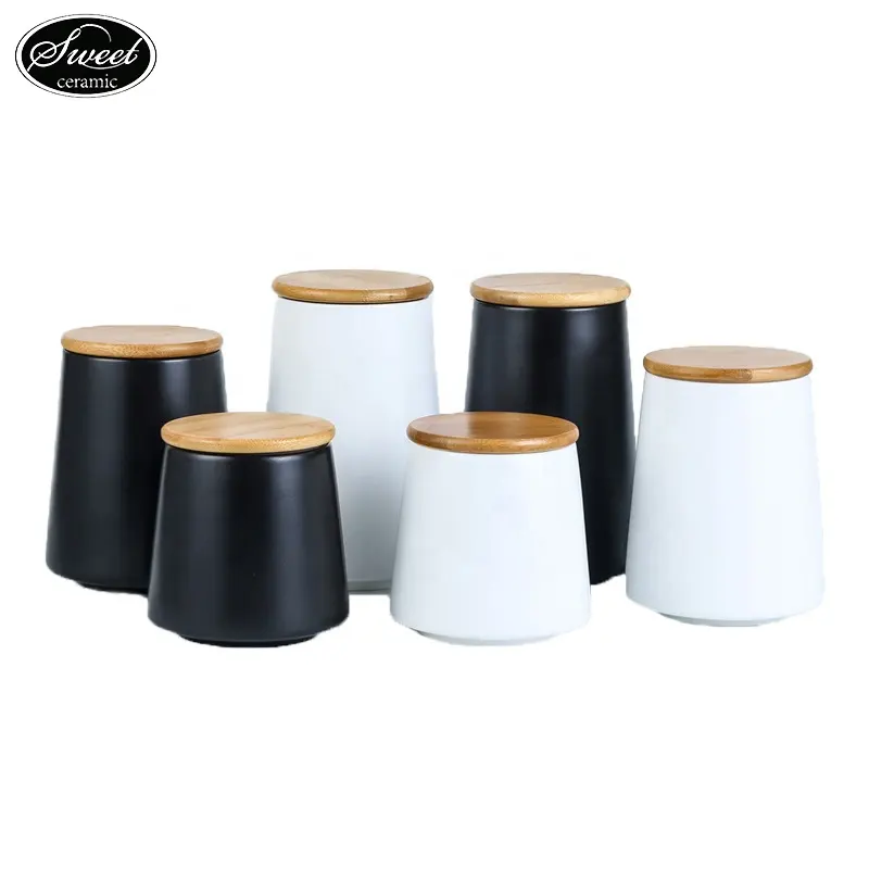 Trending products 2022 new arrivals wholesale canister display jar cream custom logo ceramic container jar with bamboo lid
