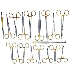 Juego de Instrumentos Quirúrgicos Manuales de Acero Inoxidable con Mango Dorado, 17 Piezas, para Cirugía General y Esterilización - Product Image 1