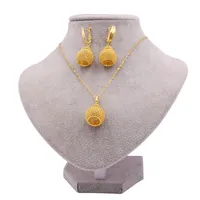 Дубай 18K позолоченное ожерелье Подвеска Серьги Африканский Свадебный орнамент Ювелирные изделия Подарки Ювелирные наборы для женщин набор