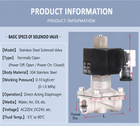 Vanne électrique en acier inoxydable PN1.0Mpa, électrovanne normalement ouverte CKDF-10P DN25 PN1.6Mpa DC24V pour contrôle automatique