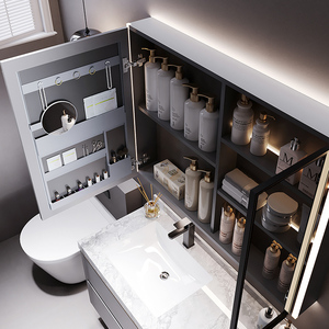 Mueble de Baño Moderno Minimalista con Lavabo Integrado de Cerámica sin Juntas, Iluminación y <span class=keywords><strong>Espejo</strong></span> <span class=keywords><strong>Antivaho</strong></span> - Product Image 3
