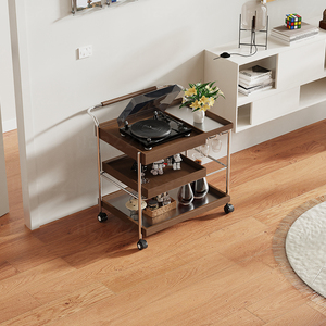 باوهاوس الفولاذ المقاوم للصدأ الجوز بكرة الطعام سيارة غرفة المعيشة الجانب مجلس الوزراء أريكة الجانب عدة عربات مزدوجة - Product Image 6