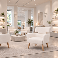 Fauteuil lounge commercial EziDone TB505 blanc pur avec pieds en bois naturel et tissu écologique pour hôtels et centres commerciaux