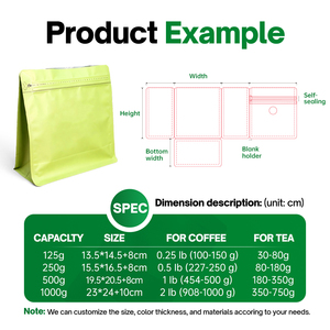 Sachet de café refermable à fond plat carré, doublé de papier aluminium alimentaire, avec fermeture éclair facile à déchirer, pour emballage de haricots, vente en gros - Product Image 2