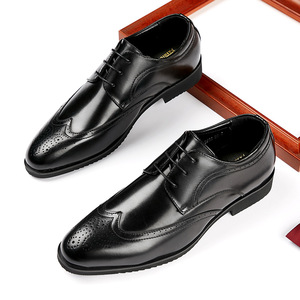 Elegant High Quality Men's Brogue Derby Shoes Comfortable Soft Insole with <b>Pointed</b> Toe Vintage-Style Wedding Shoes - Product Image 4