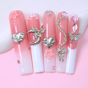 Uñas postizas acrílicas de lujo al por mayor, largas, con forma de ataúd, con estrellas y mariposas, puntas francesas para dedos - Product Image 3