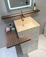 Lavabo sur pied moderne en pierre artificielle marbre crème 9L pour hôtel, poli, avec drain, résistant à l'eau, garantie 3 ans