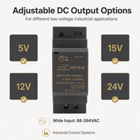 Alimentation électrique sur rail DIN ultra-mince 35 mm, 30 W, 24 V, 1,5 A, convertisseur AC/DC industriel HDR-30-24 pour systèmes de contrôle d'automatisation PLC