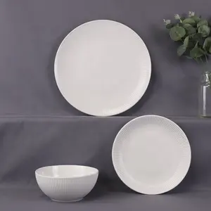 Посуда с тиснением в форме купе, белые керамические обеденные тарелки