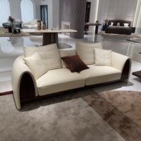 Ensemble de canapés sectionnels modernes en cuir, canapé d'angle avec table d'appoint en marbre et bois, chaise longue pour salon, villa